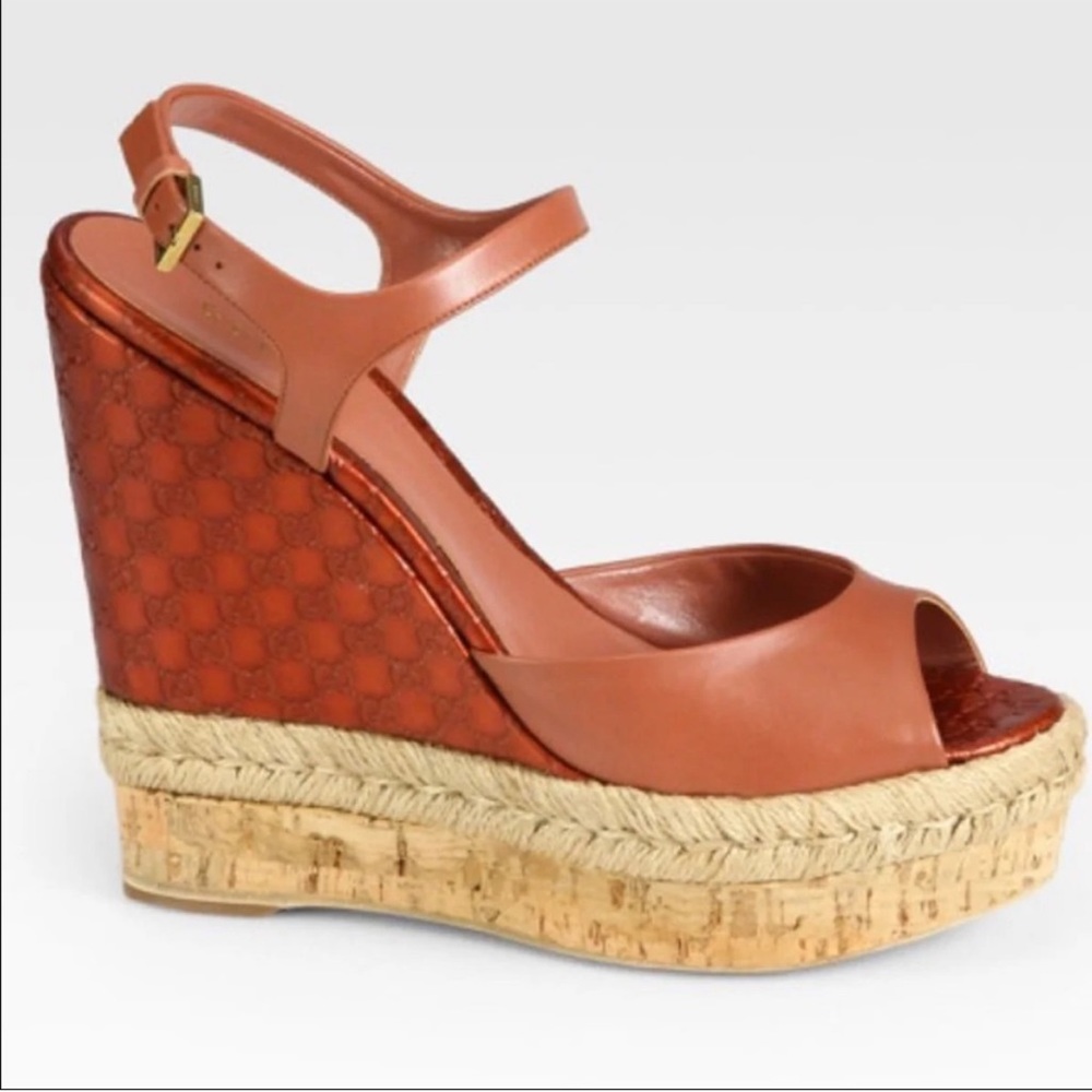 SOLD Gucci Desert Rose Espadrille Wedge Sandals